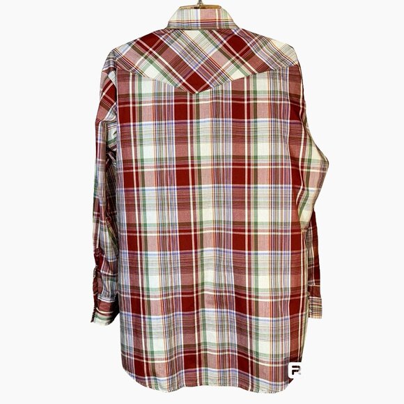 Vintage Saddle King Pearl Snap Plaid Shirt L Cowboy Core USA Western Rodeo 90s - Picture 2 of 6